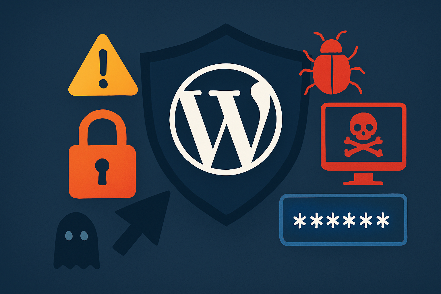 Symboliczne zabezpieczenie strony WordPress przed atakami cybernetycznymi – ilustracja artykułu