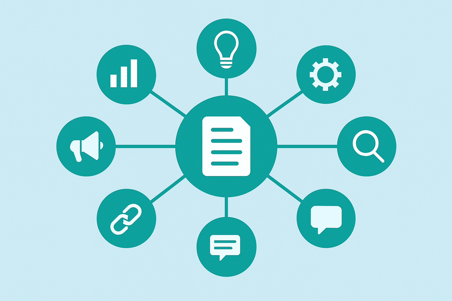 Infografika przedstawiająca strategię Topic Clusters dla lepszej widoczności treści w content marketingu – ilustracja artykułu