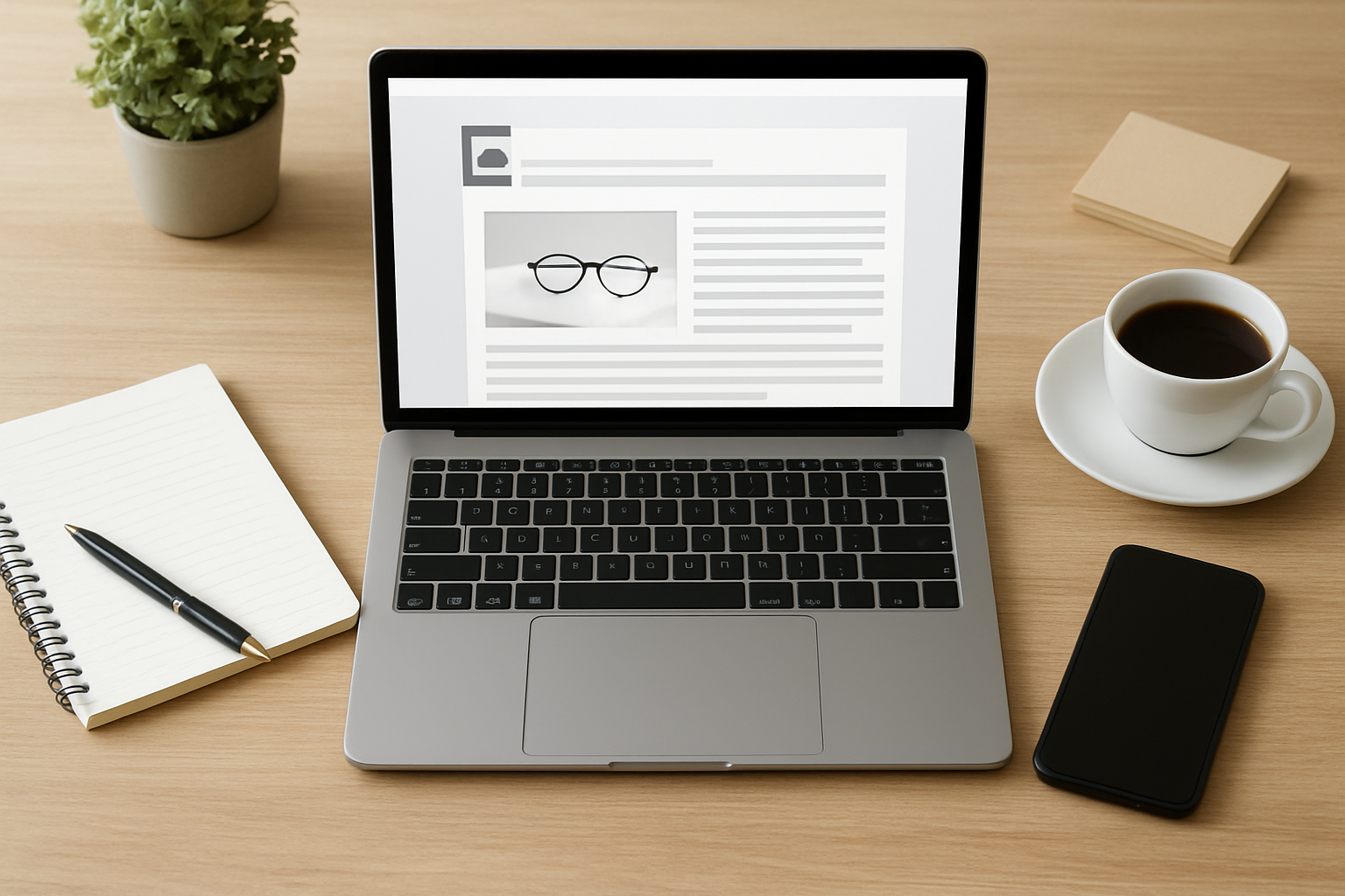 Osoba pracująca przy laptopie nad prowadzeniem bloga firmowego w jasnym biurze – ilustracja artykułu