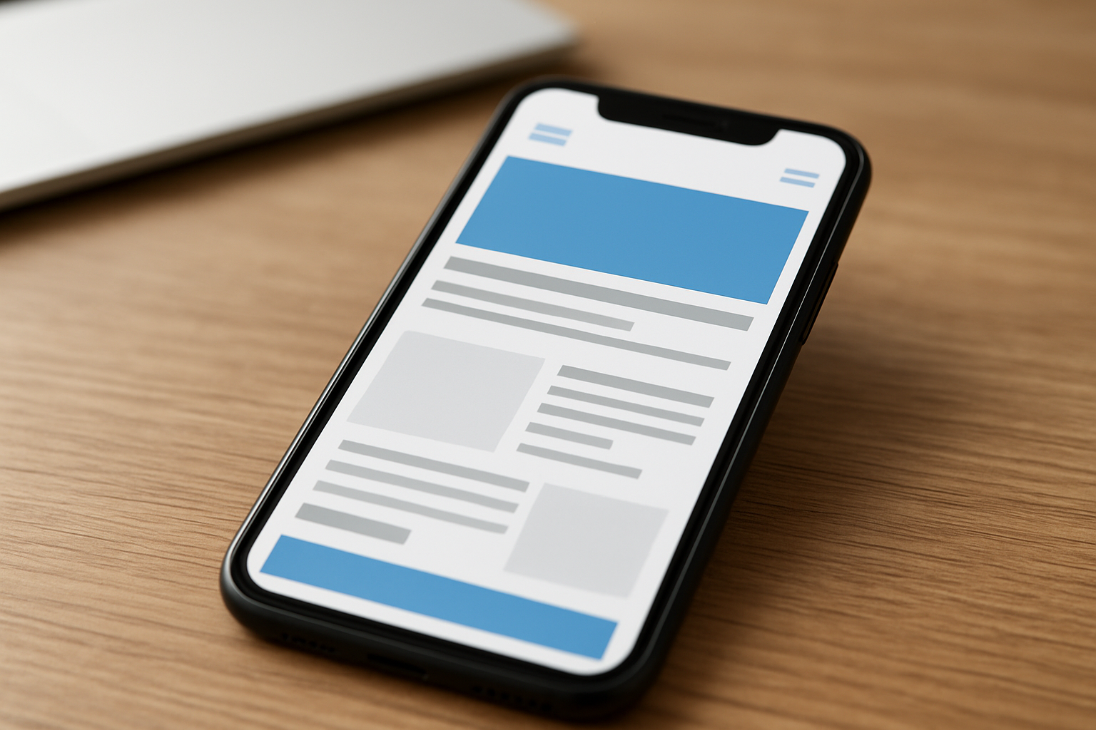 Responsywna strona internetowa wyświetlana na smartfonie z elementami optymalizacji mobilnej oraz analiza SEO – ilustracja artykułu