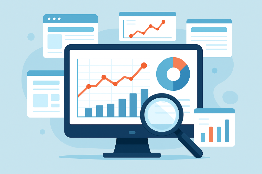 Analiza konkurencji SEO – wykresy i dane na ekranie komputera