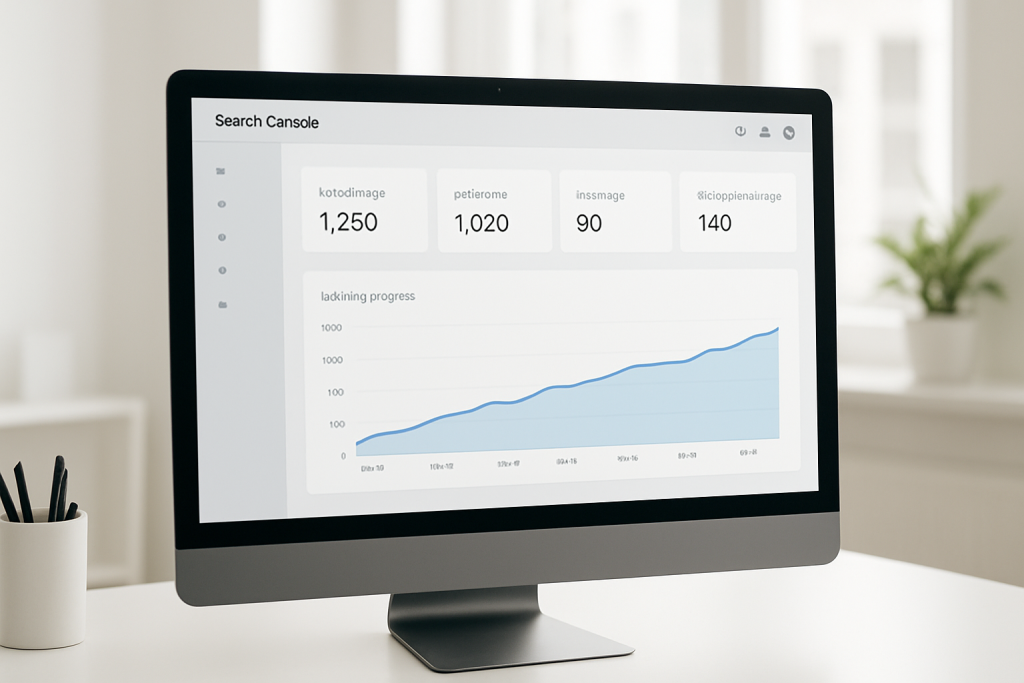 Wizualizacja pulpitu Google Search Console ilustrująca proces indeksacji strony