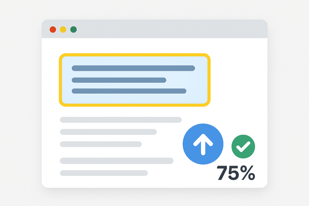 Ilustracja przedstawiająca zoptymalizowany meta opis zwiększający CTR na stronie internetowej