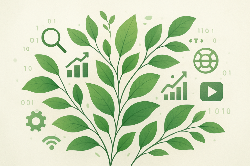 Ilustracja symbolizująca odnowienie i wzrost treści w content marketingu oraz SEO