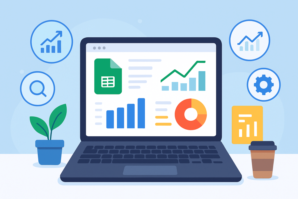 Marketer korzystający z dashboardu marketingowego opartego na Google Sheets