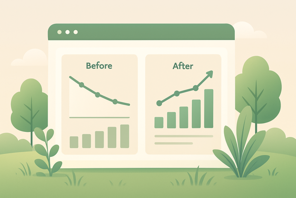 Wizualizacja optymalizacji SEO i aktualizacji treści na stronie internetowej Gardencasa