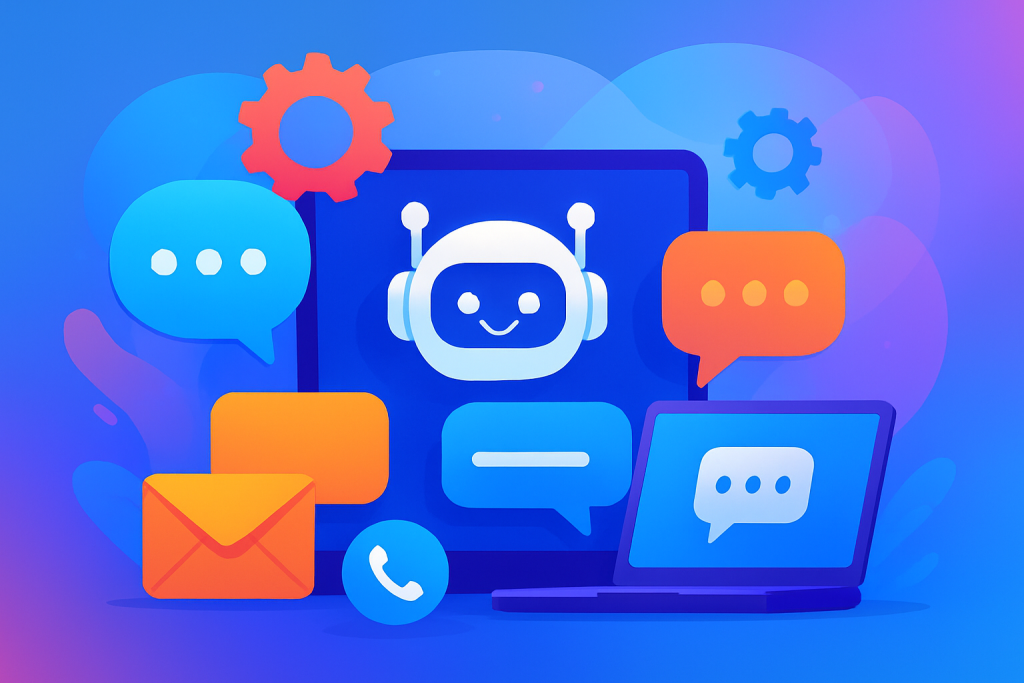 Ilustracja chatbotów i automatyzacji w obsłudze klienta w środowisku biznesowym